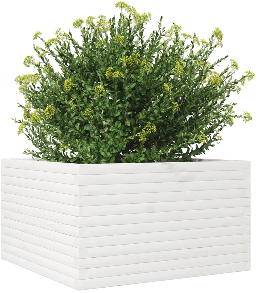 Sodo lovelis, baltas, 80x80x45,5cm, pušies medienos masyvas
