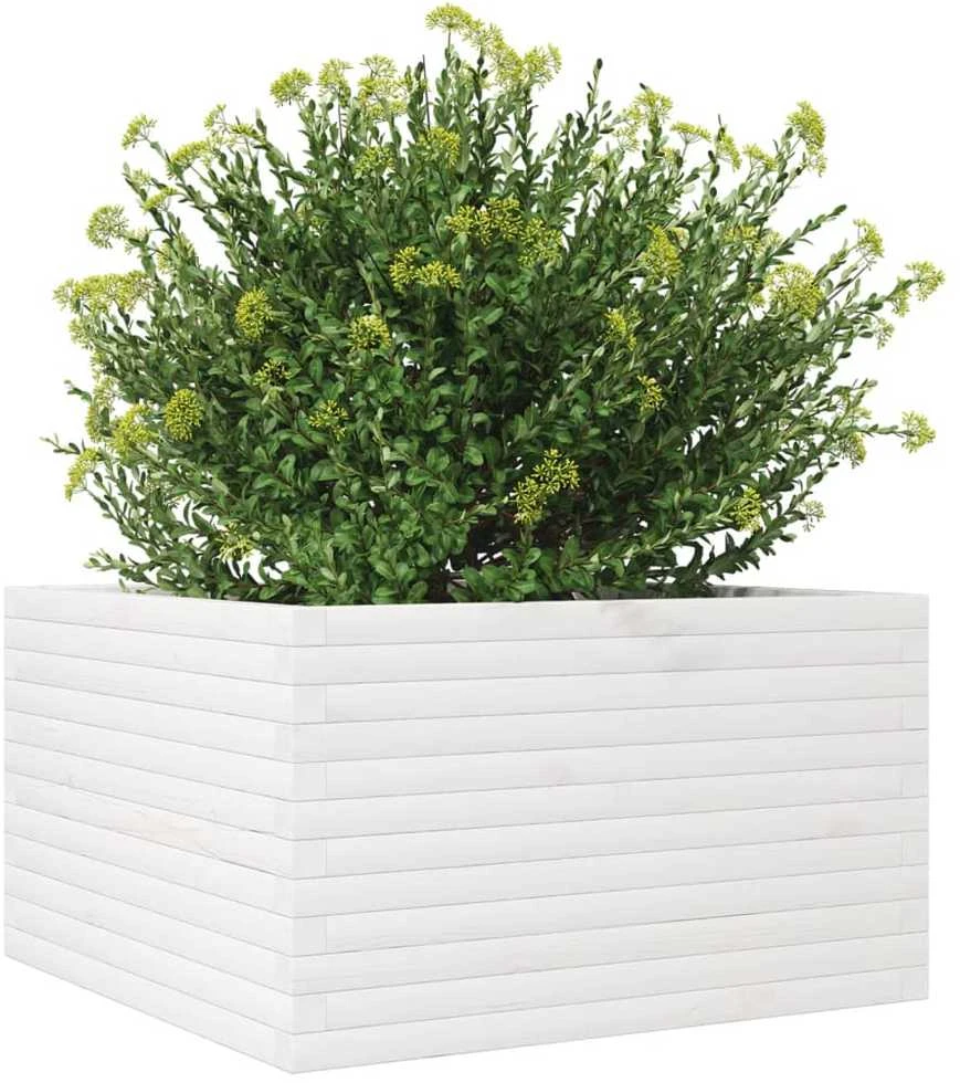 Sodo lovelis, baltas, 80x80x45,5cm, pušies medienos masyvas