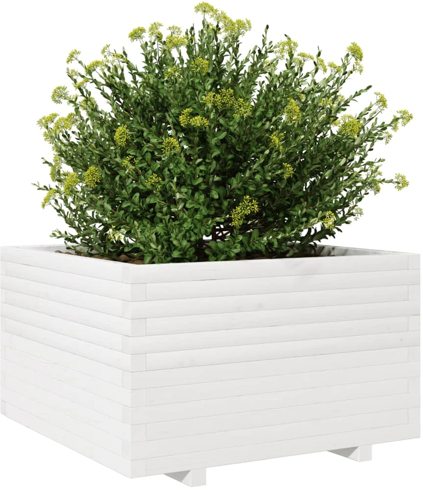 Sodo lovelis, baltas, 80x80x49,5cm, pušies medienos masyvas