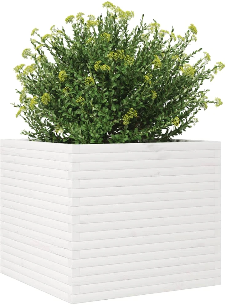 Sodo lovelis, baltas, 80x80x68,5cm, pušies medienos masyvas