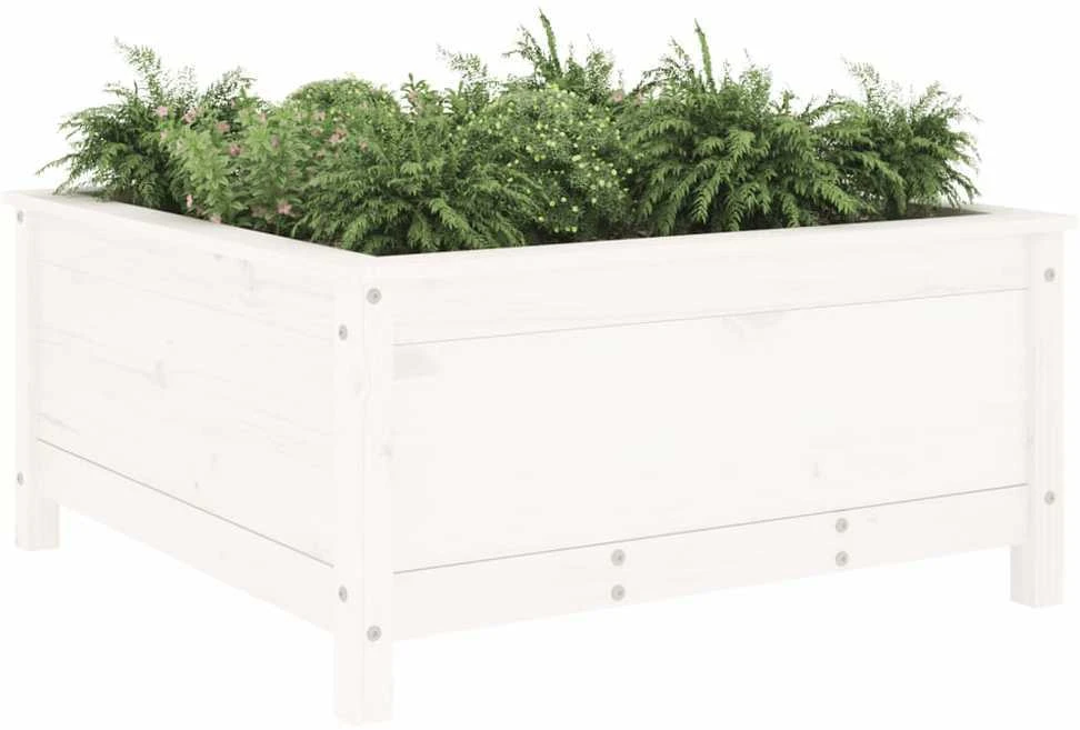 Sodo lovelis, baltas, 82,5x82,5x39cm, pušies medienos masyvas