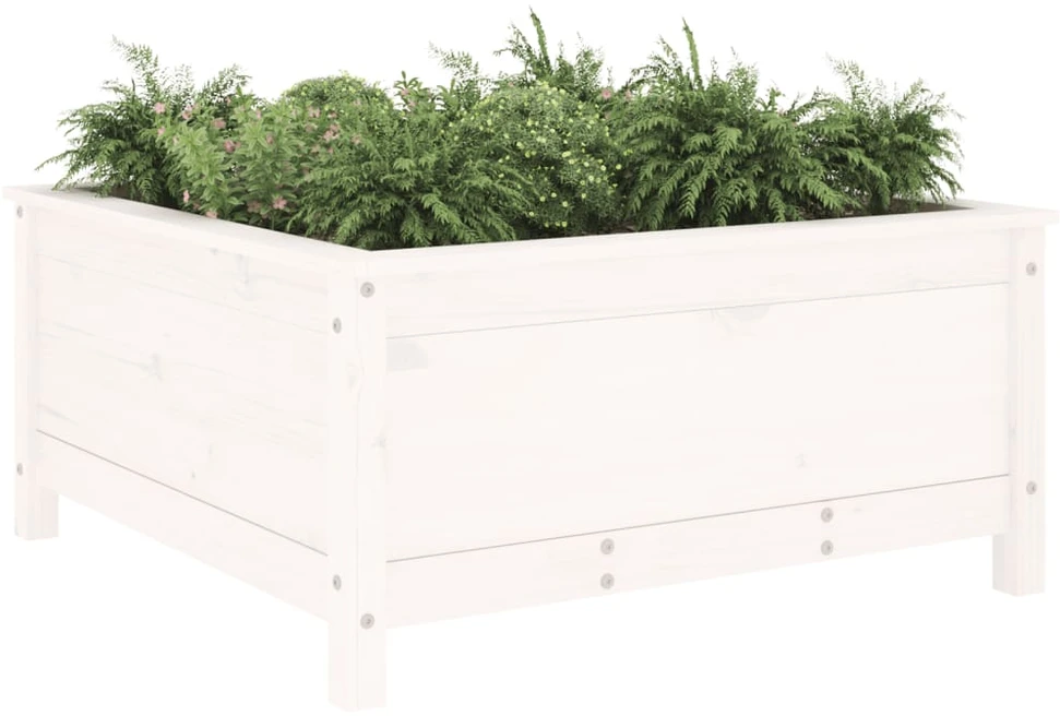 Sodo lovelis, baltas, 82,5x82,5x39cm, pušies medienos masyvas