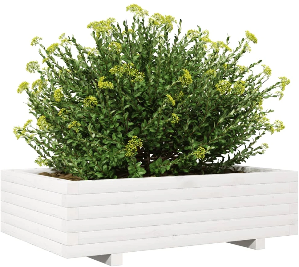 Sodo lovelis, baltas, 90x60x26,5cm, pušies medienos masyvas