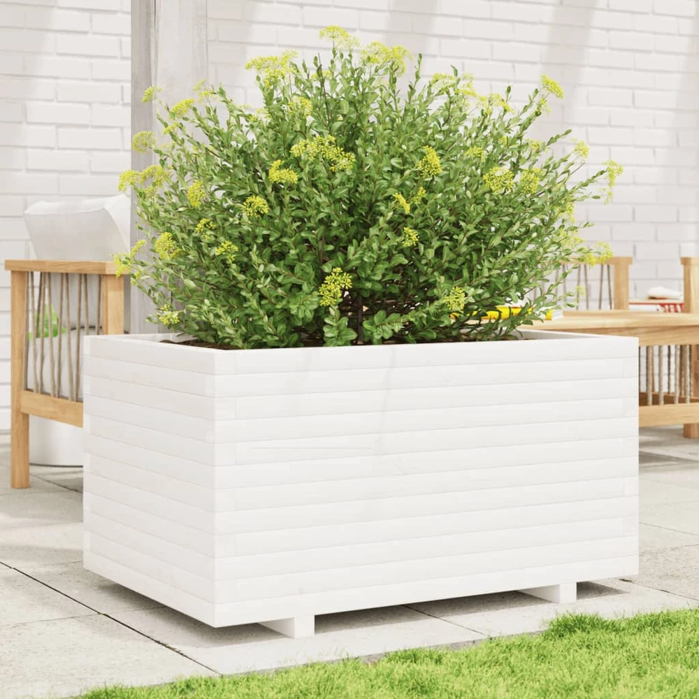 Sodo lovelis, baltas, 90x60x49,5cm, pušies medienos masyvas