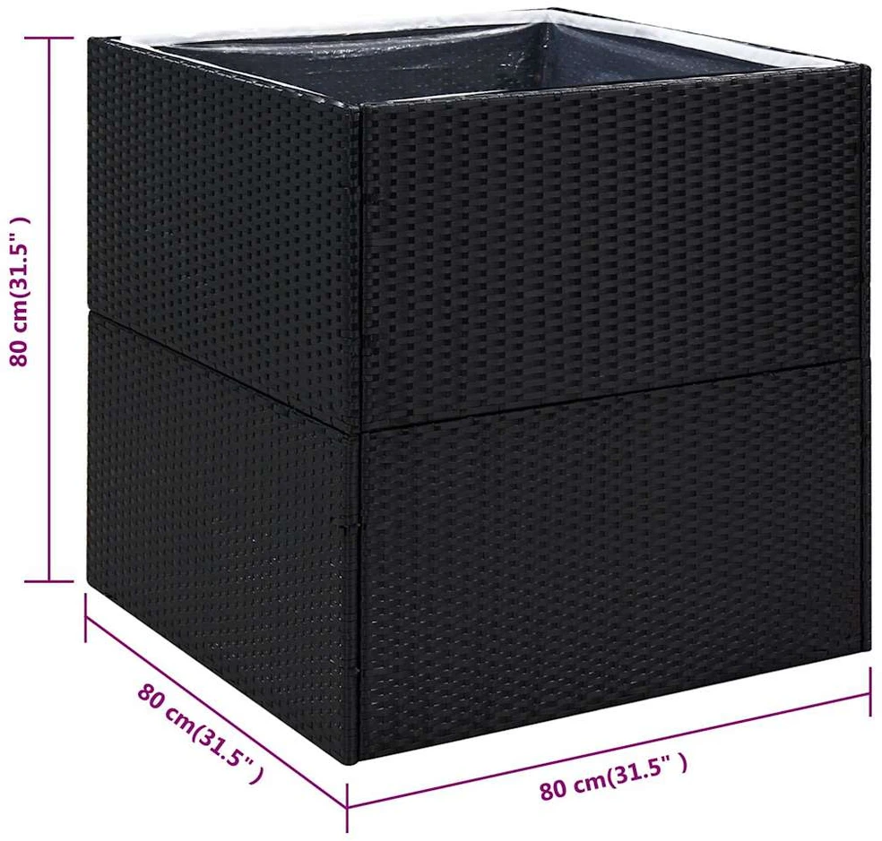 Sodo lovelis, juodos spalvos, 80x80x80cm, poliratanas