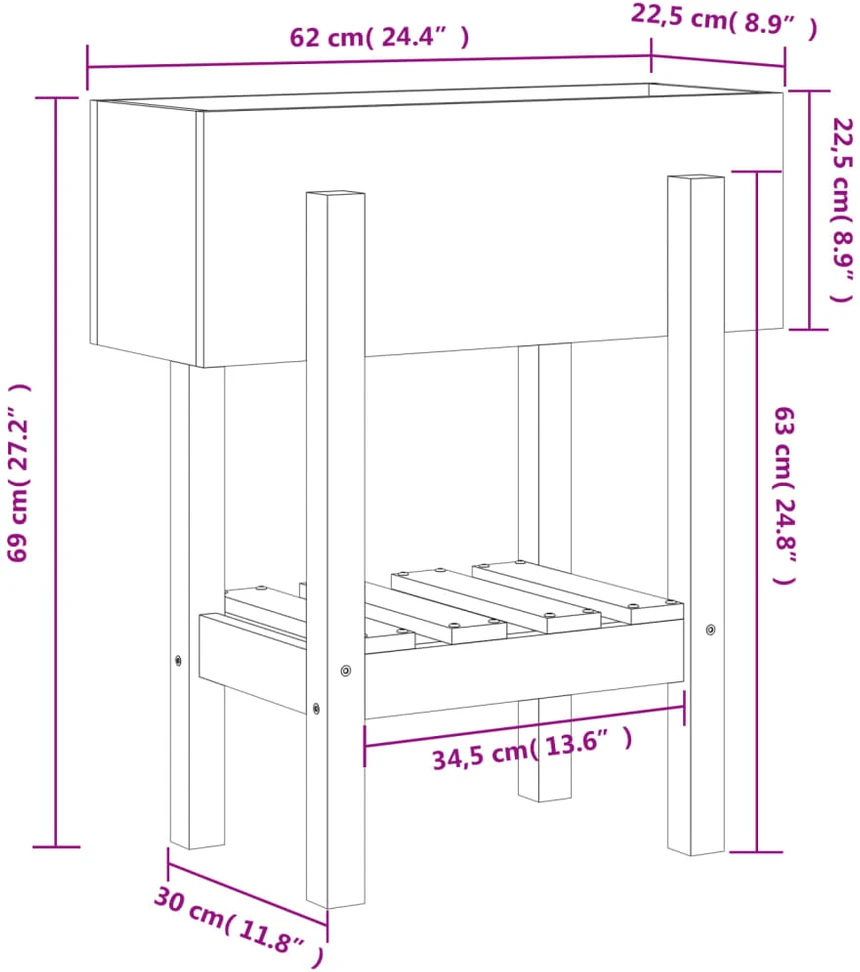 Sodo lovelis, medaus rudas, 62x30x69cm, pušies medienos masyvas