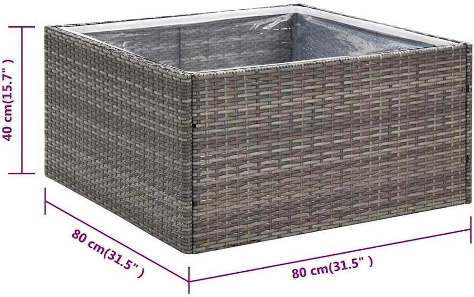 Sodo lovelis, pilkos spalvos, 80x80x40cm, poliratanas