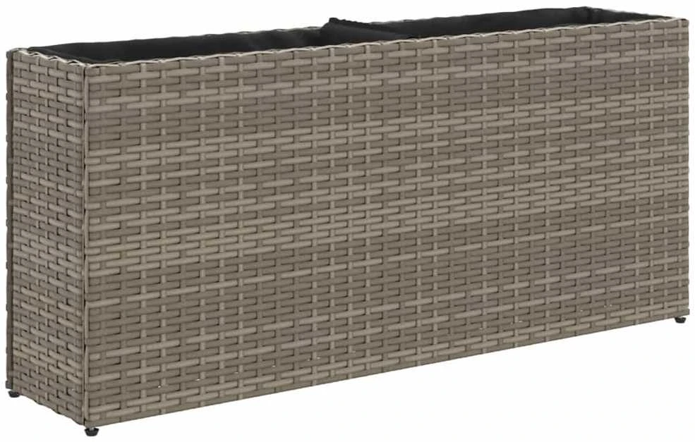 Sodo lovelis su 2 vazonais, pilkas, 90x20x40cm, poliratanas