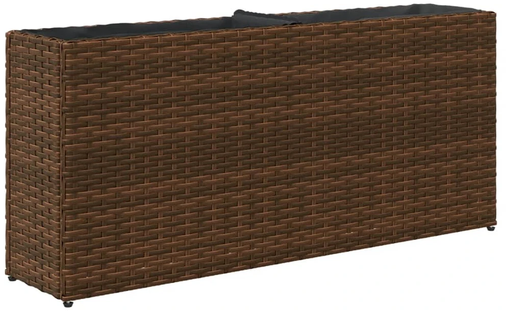 Sodo lovelis su 2 vazonais, rudas, 90x20x40cm, poliratanas