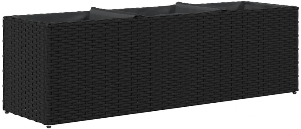 Sodo lovelis su 3 vazonais, juodas, 105x30x32cm, poliratanas