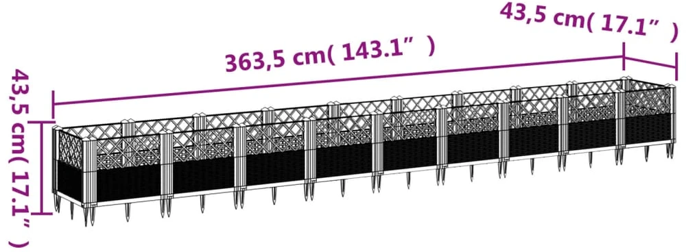 Sodo lovelis su kuoliukais, baltas, 363,5x43,5x43,5cm, PP