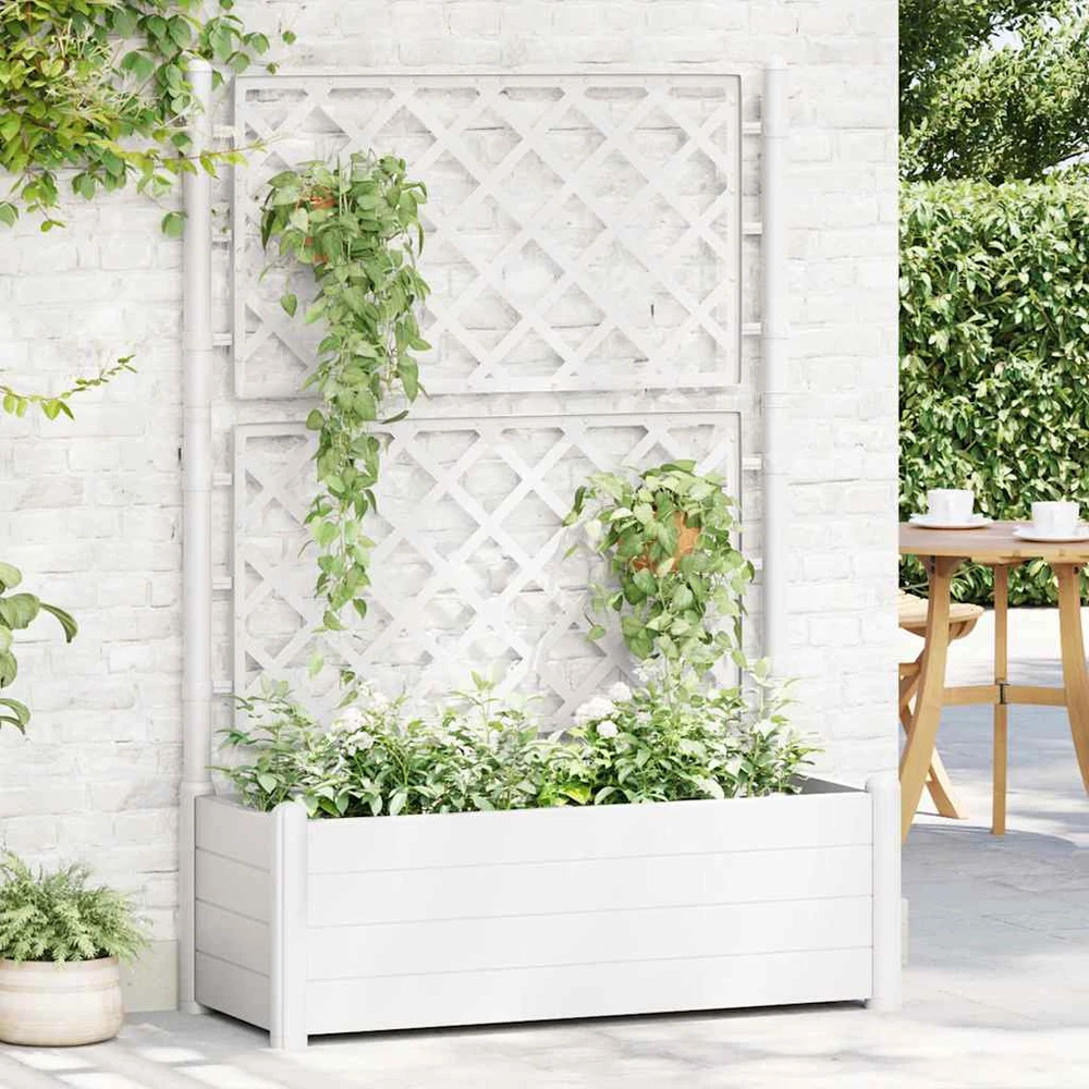 Sodo lovelis su treliažu, baltos spalvos, 100x43x142cm, PP