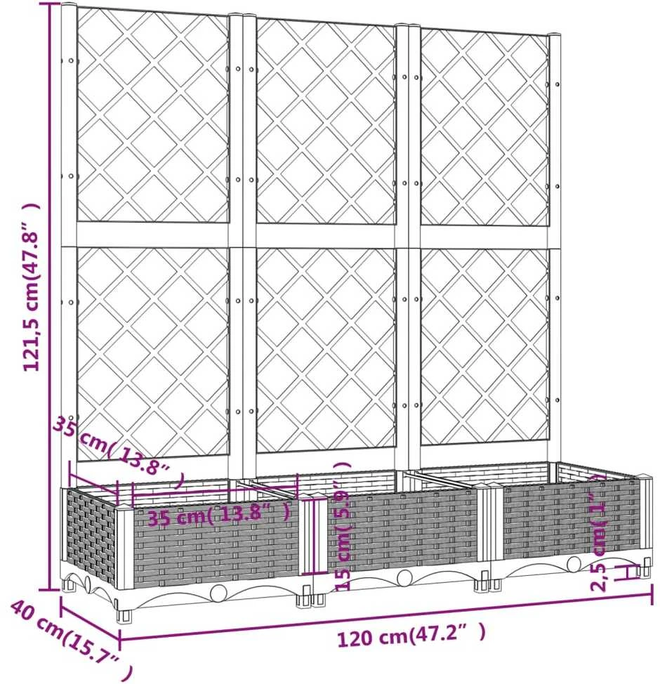 Sodo lovelis su treliažu, baltos spalvos, 120x40x121,5cm, PP