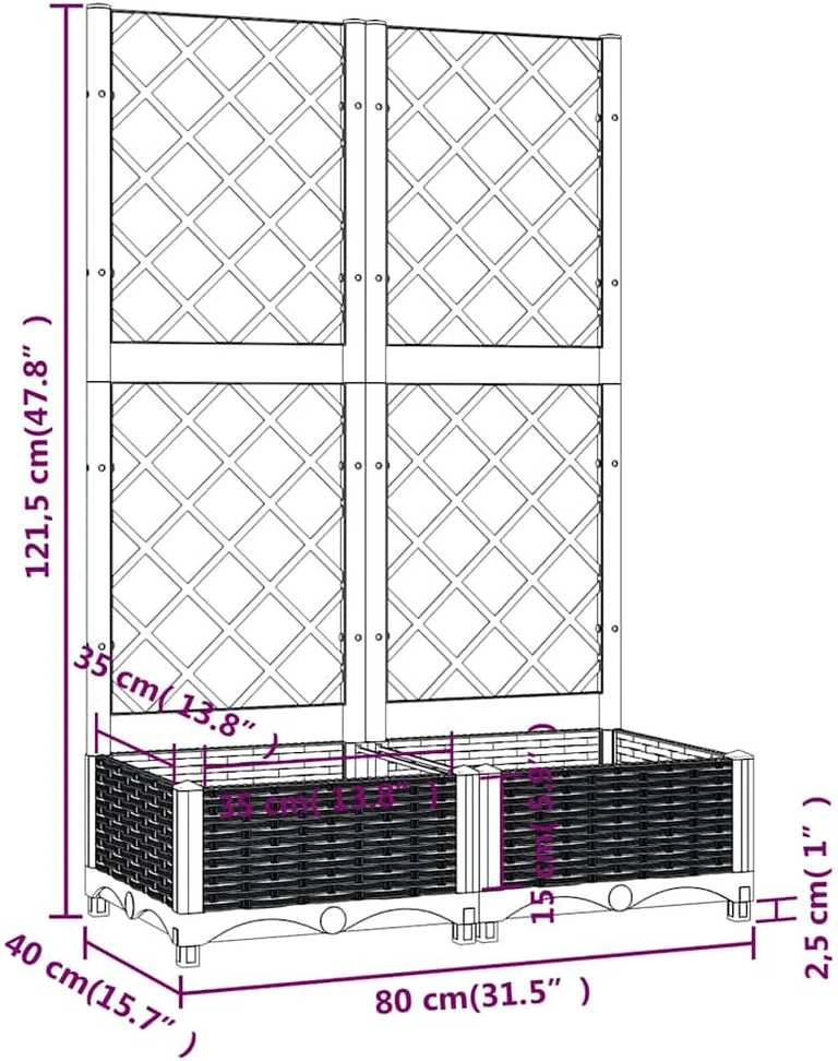 Sodo lovelis su treliažu, tamsiai pilkas, 80x40x121,5cm, PP
