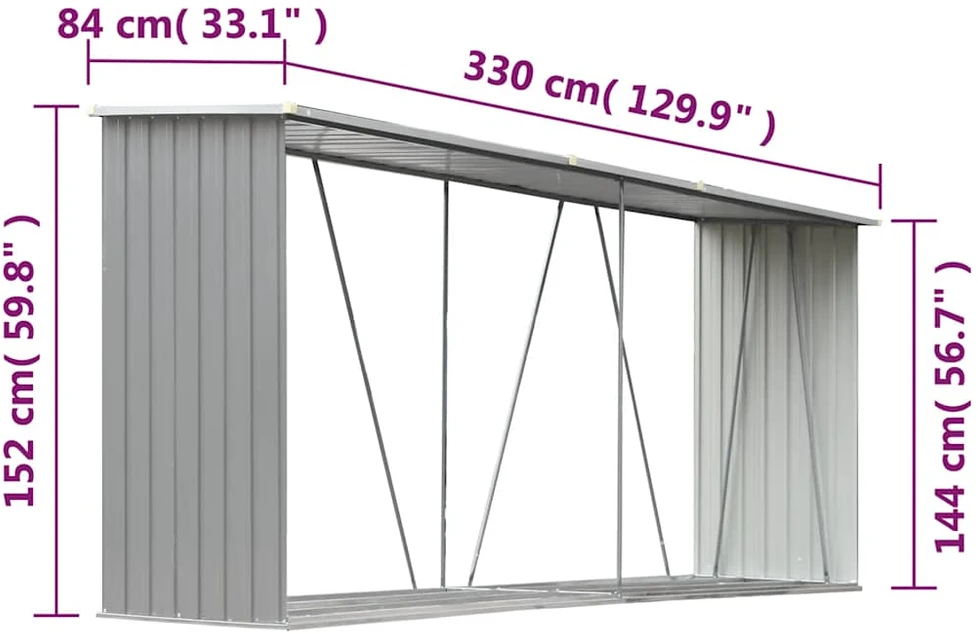 Sodo malkinė, galvanizuotas plienas, 330x84x152cm, pilka