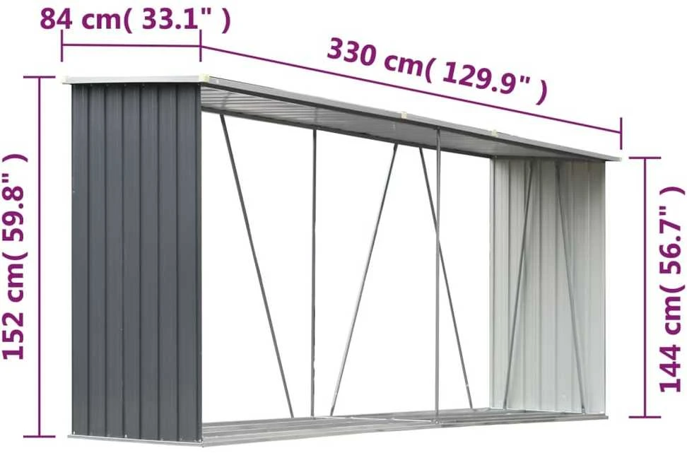 Sodo malkinė, galvanizuotas plienas, 330x84x152cm, pilka