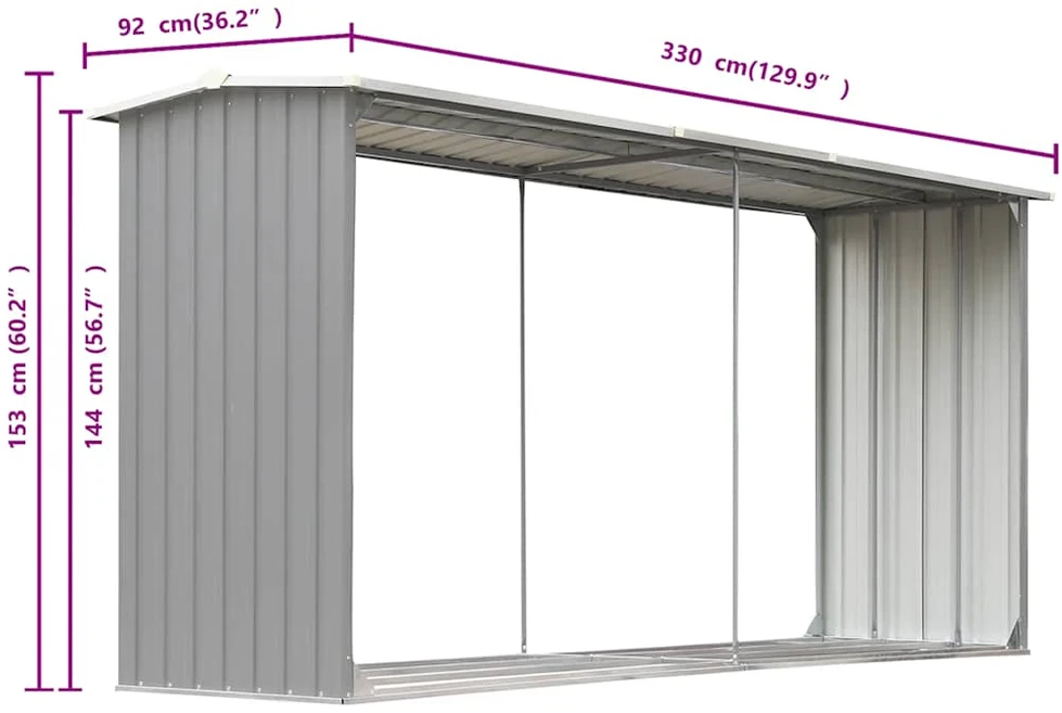 Sodo malkinė, galvanizuotas plienas, 330x92x153cm, pilka