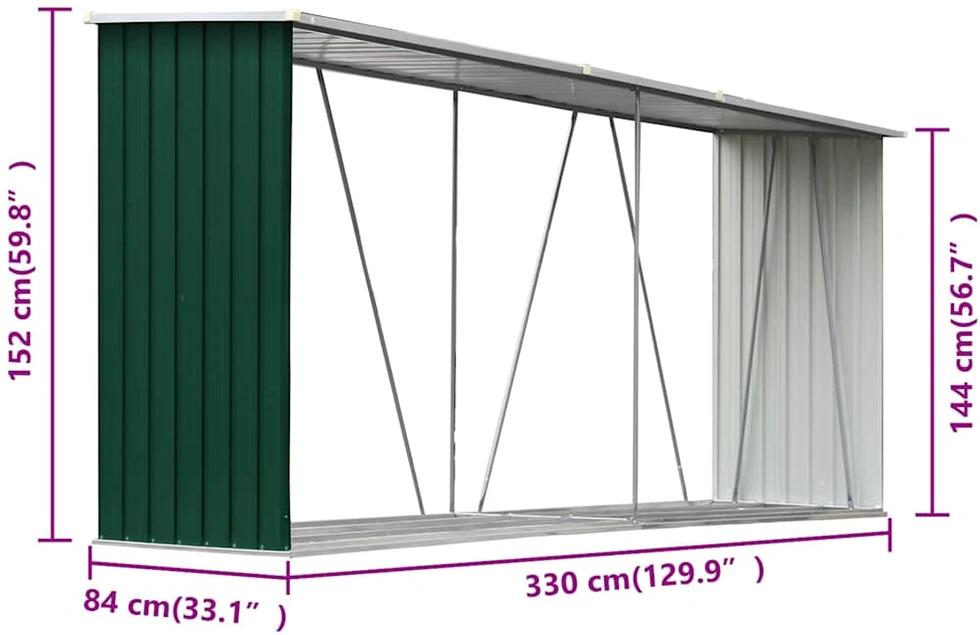 Sodo malkinė, žalia, 330x84x152cm, galvanizuotas plienas