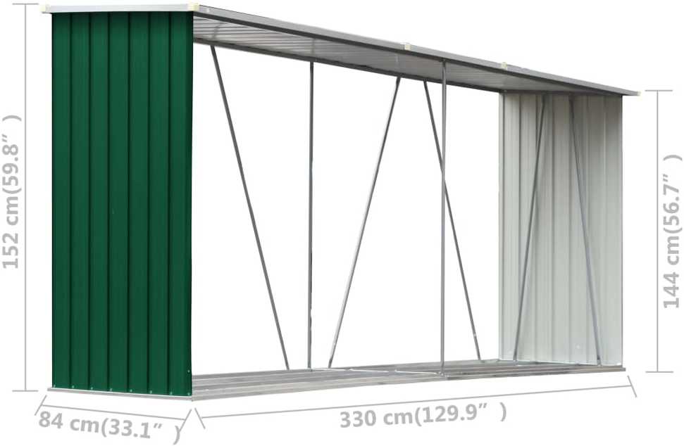 Sodo malkinė, žalia, 330x84x152cm, galvanizuotas plienas