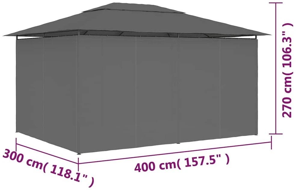 Sodo palapinė su užuolaidomis, antracito spalvos, 4x3m