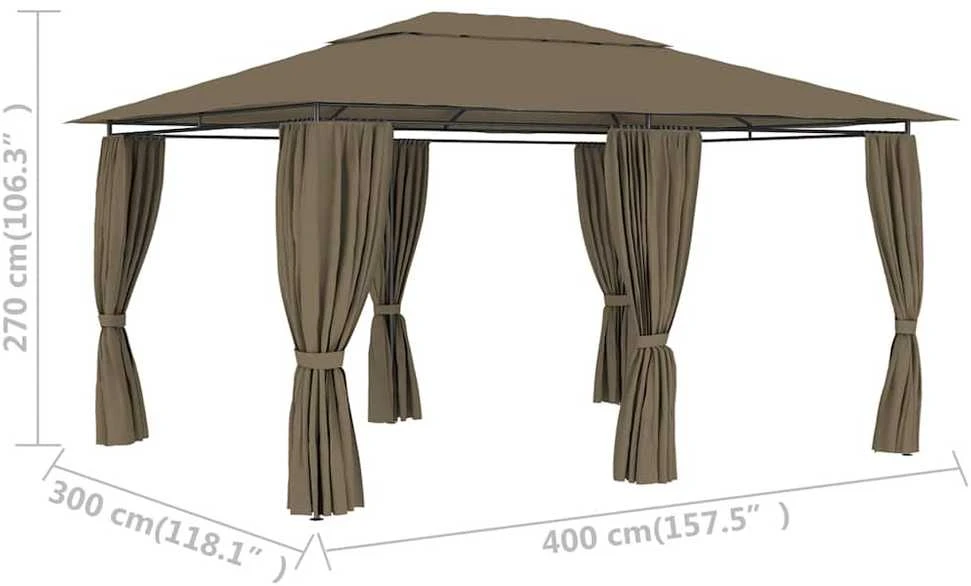 Sodo palapinė su užuolaidomis, taupe spalvos, 4x3m, 180g/m²