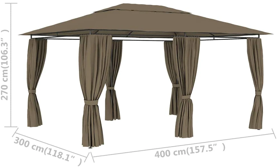 Sodo palapinė su užuolaidomis, taupe spalvos, 4x3m, 180g/m²