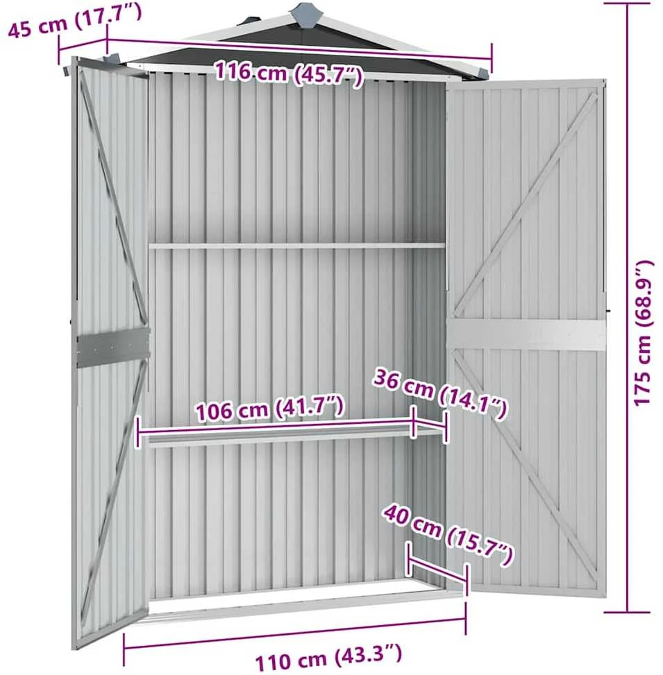 Sodo pašiūrė, antracito, 116x45x175cm, galvanizuotas plienas