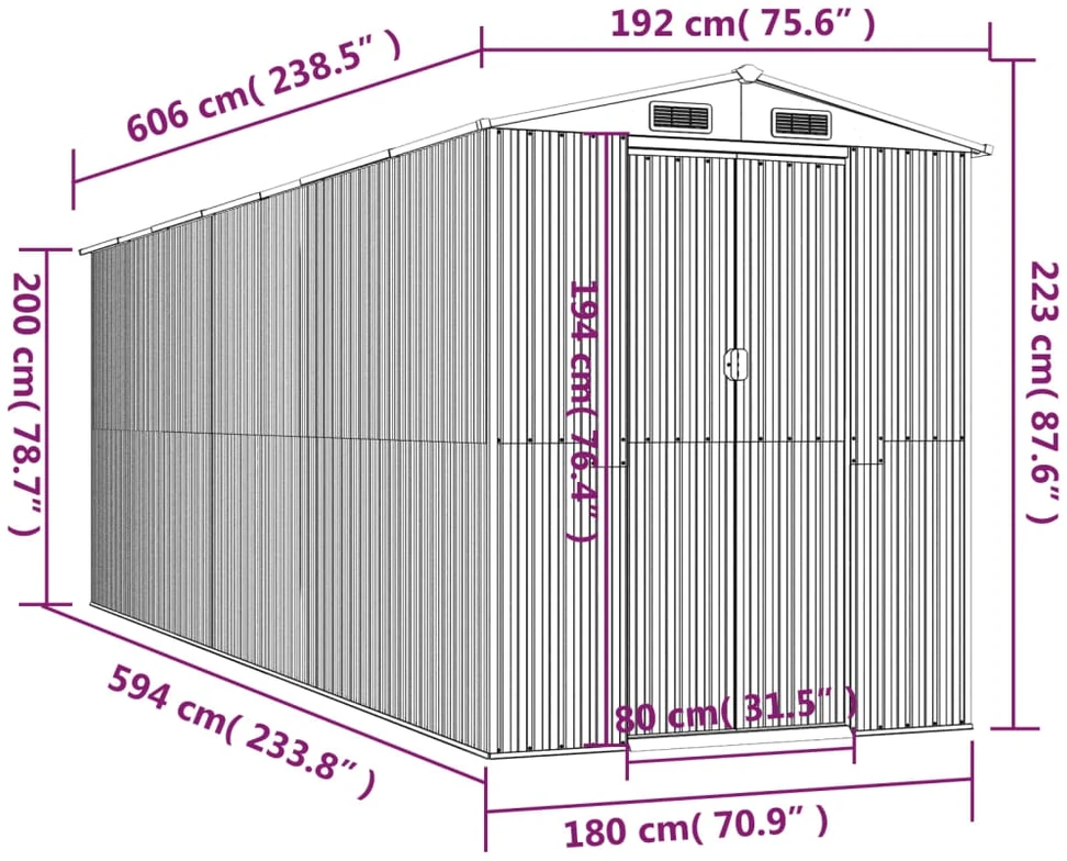 Sodo pašiūrė, antracito, 192x606x223cm, galvanizuotas plienas