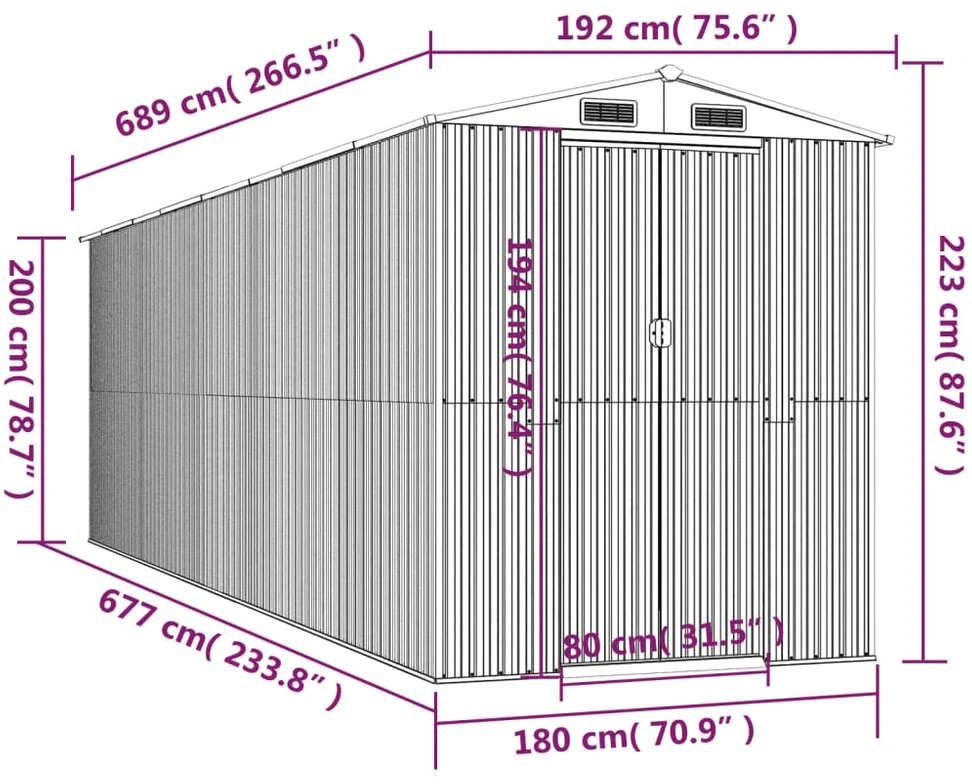 Sodo pašiūrė, antracito, 192x689x223cm, galvanizuotas plienas