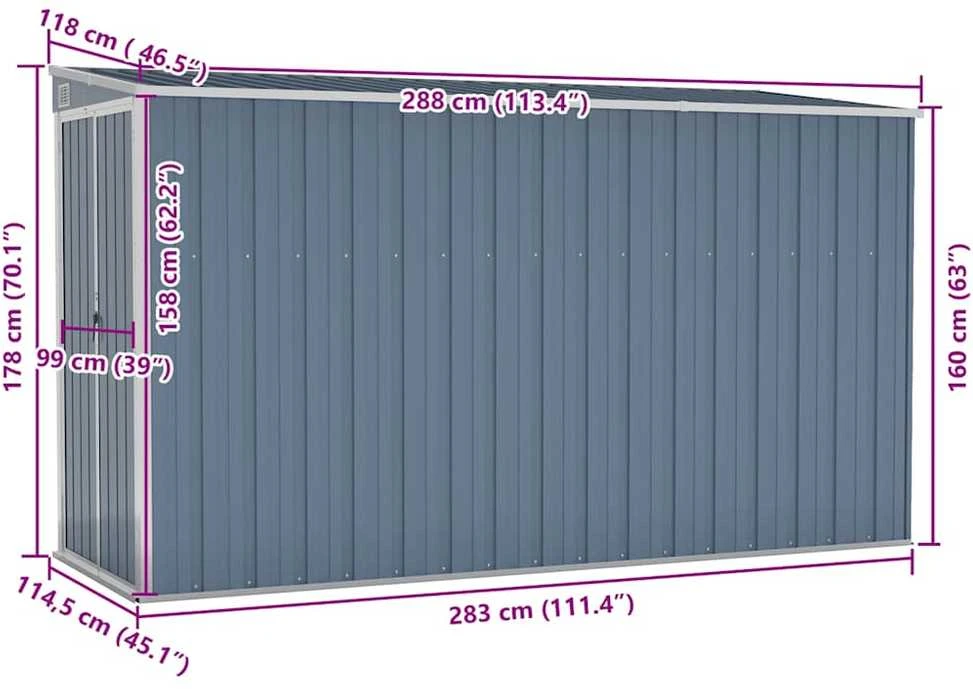 Sodo pašiūrė, pilka, 118x288x178cm, galvanizuotas plienas