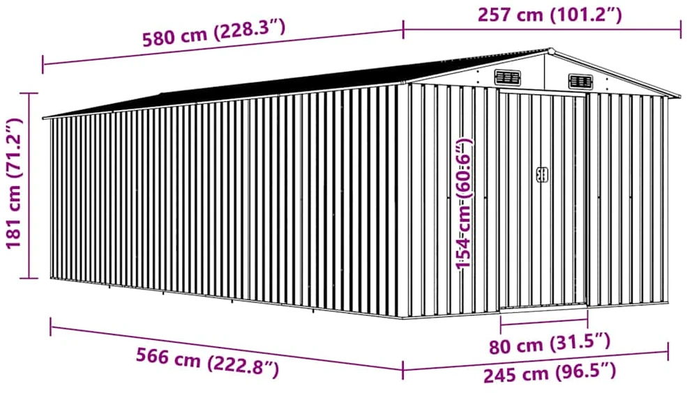 Sodo pašiūrė, pilkos spalvos, 257x580x181cm, metalas