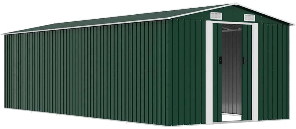 Sodo pašiūrė, žalios spalvos, 257x580x181cm, metalas