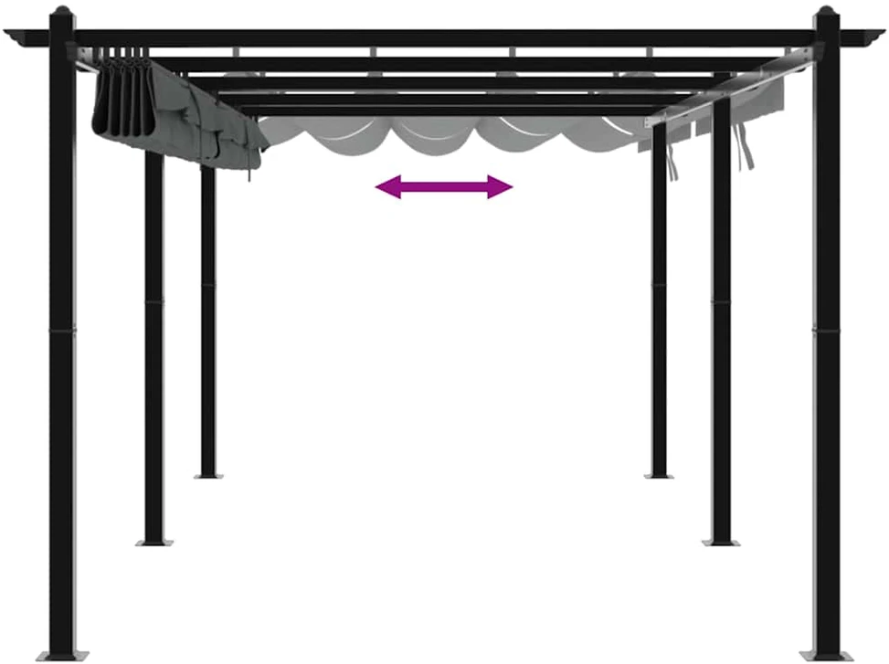 Sodo pavėsinė su ištraukiamu stogu, antracito, 3x6m, aliuminis