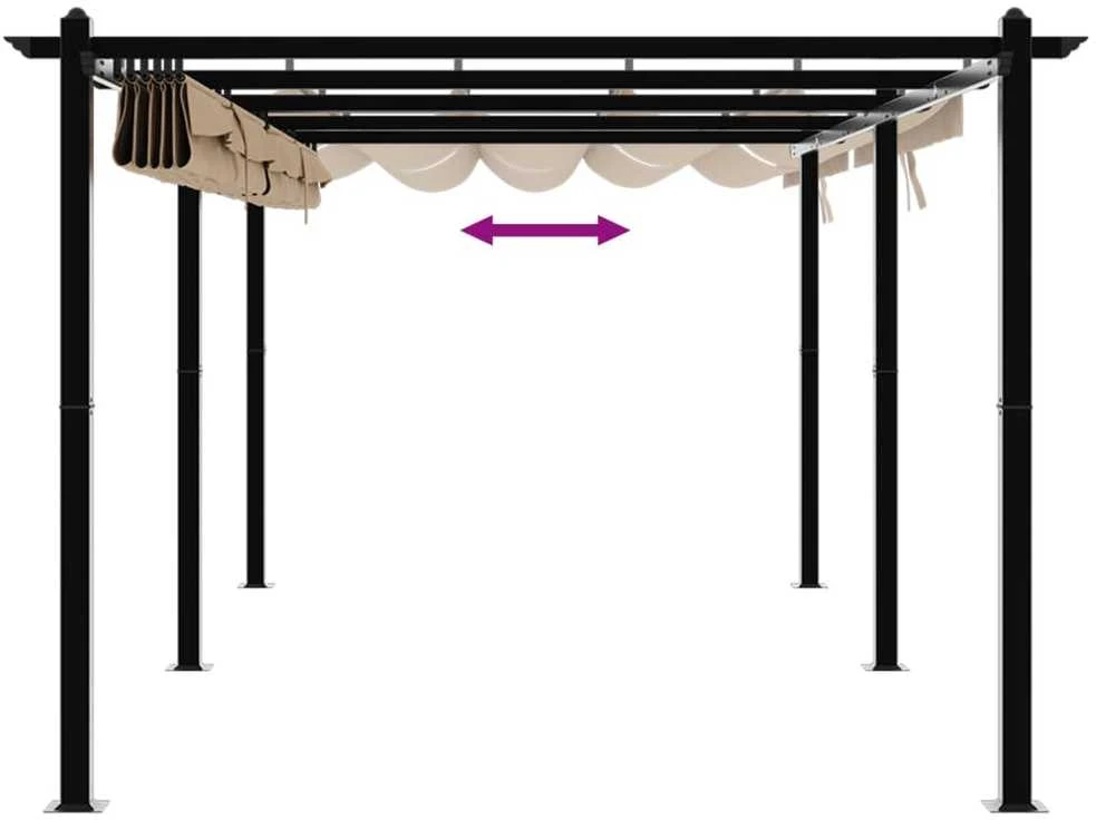 Sodo pavėsinė su ištraukiamu stogu, taupe, 3x6m, aliuminis