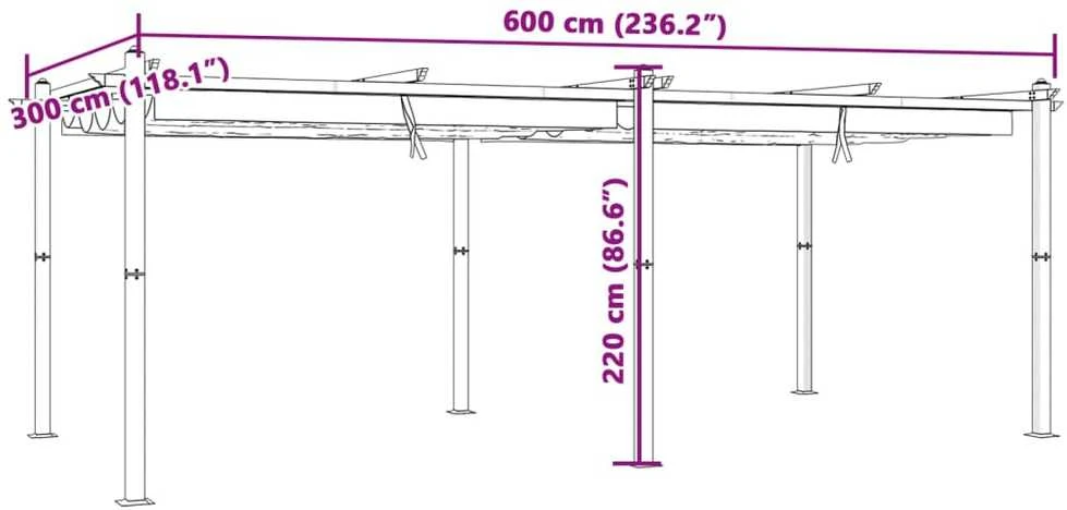 Sodo pavėsinė su ištraukiamu stogu, taupe, 3x6m, aliuminis