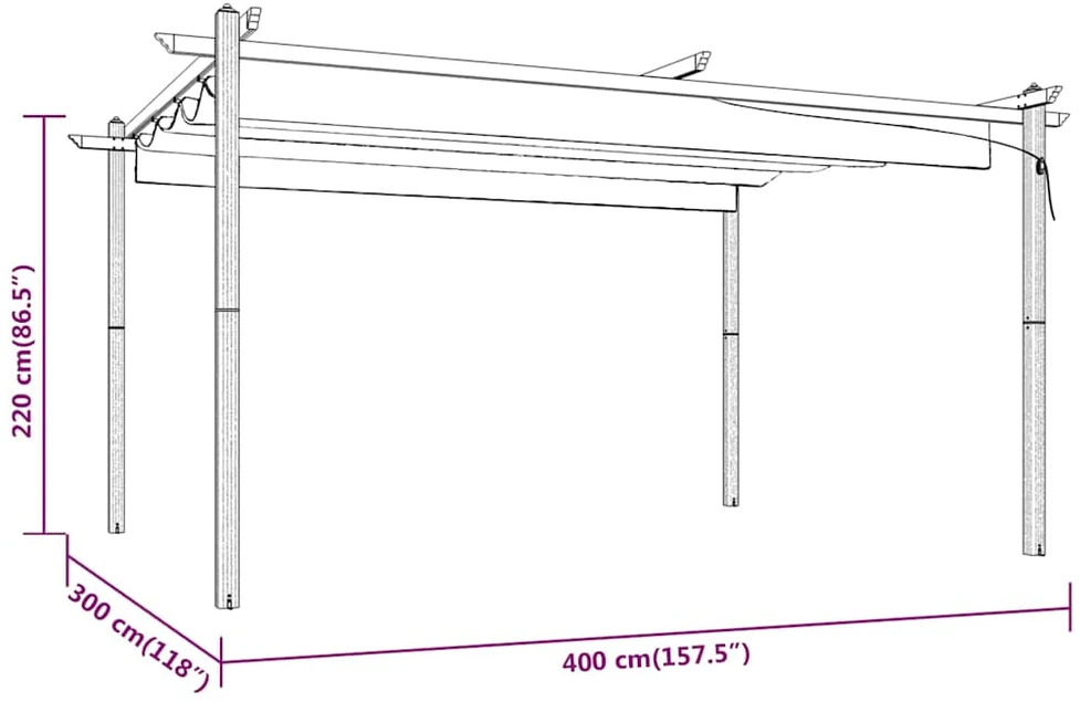 Sodo pavėsinė su įtraukiamu stogu, antracito spalvos, 4x3m