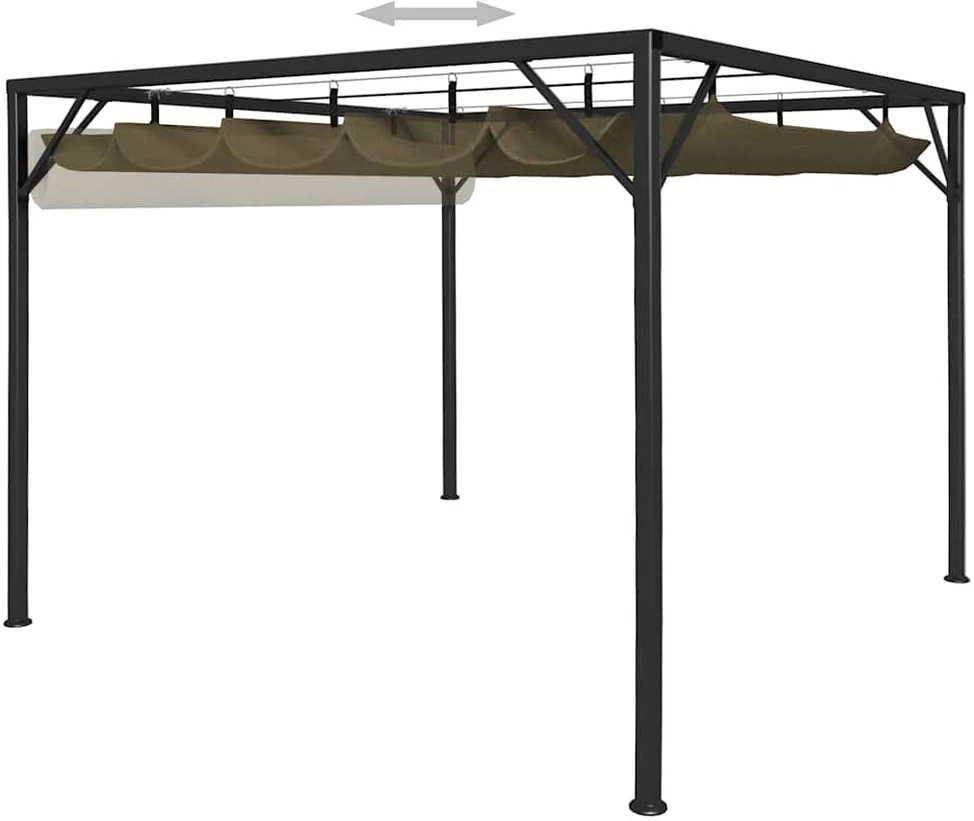 Sodo pavėsinė su įtraukiamu stogu, taupe spalvos, 3x3m, 180g/m²