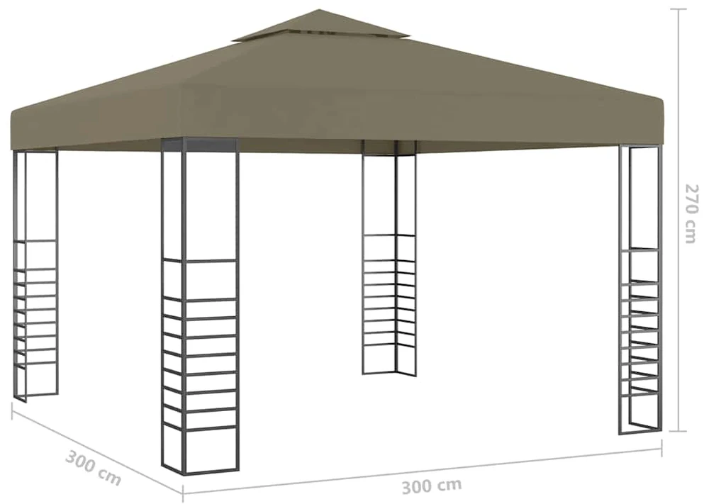 Sodo pavėsinė su lempučių girliandomis LED, taupe, 3x3m