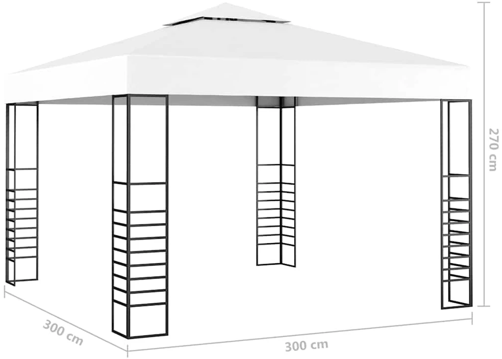 Sodo pavėsinė su lempučių girliandomis LED, balta, 3x3m