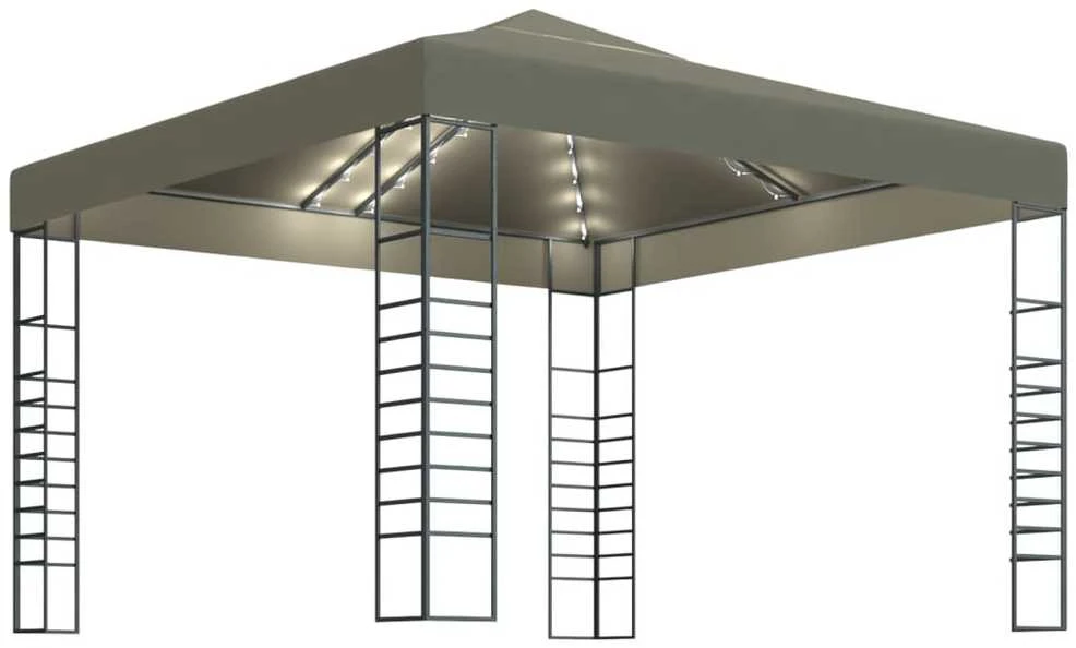 Sodo pavėsinė su lempučių girliandomis LED, taupe, 3x3m