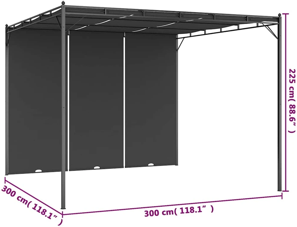 Sodo pavėsinė su šonine užuolaida, antracito spalvos, 3x3x2,25m