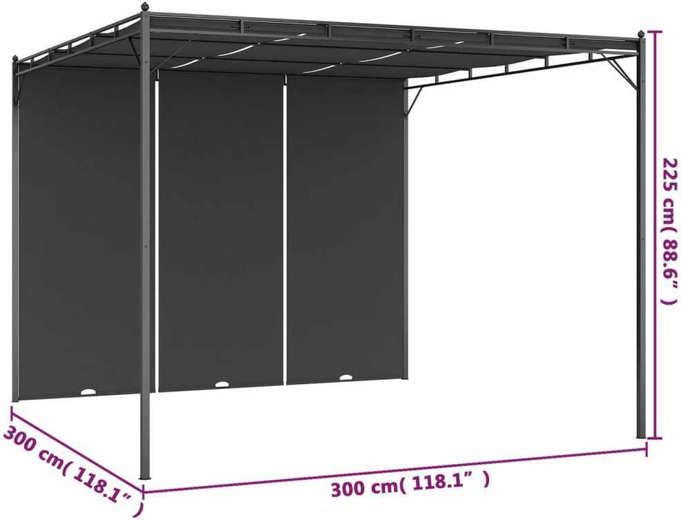 Sodo pavėsinė su šonine užuolaida, antracito spalvos, 3x3x2,25m