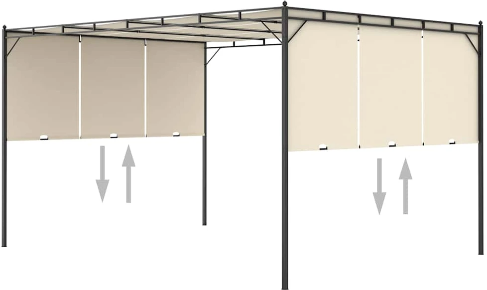 Sodo pavėsinė su šonine užuolaida, kreminės spalvos, 4x3x2,25m