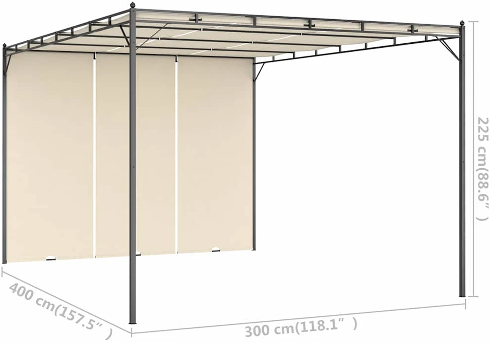 Sodo pavėsinė su šonine užuolaida, kreminės spalvos, 4x3x2,25m