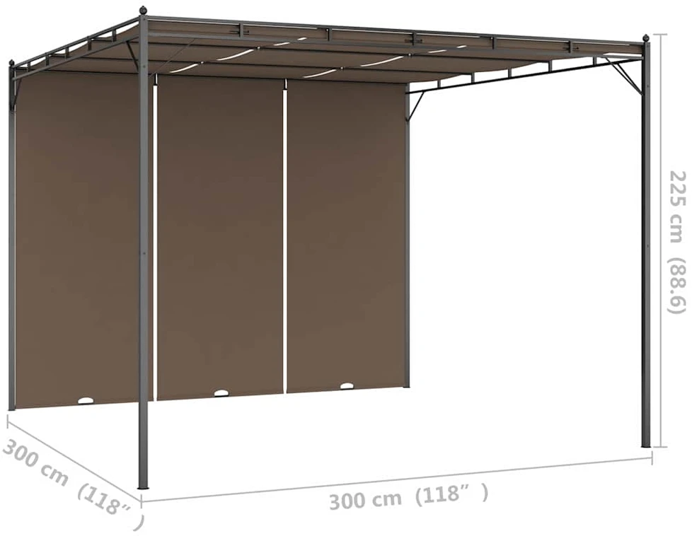 Sodo pavėsinė su šonine užuolaida, taupe spalvos, 3x3x2,25m