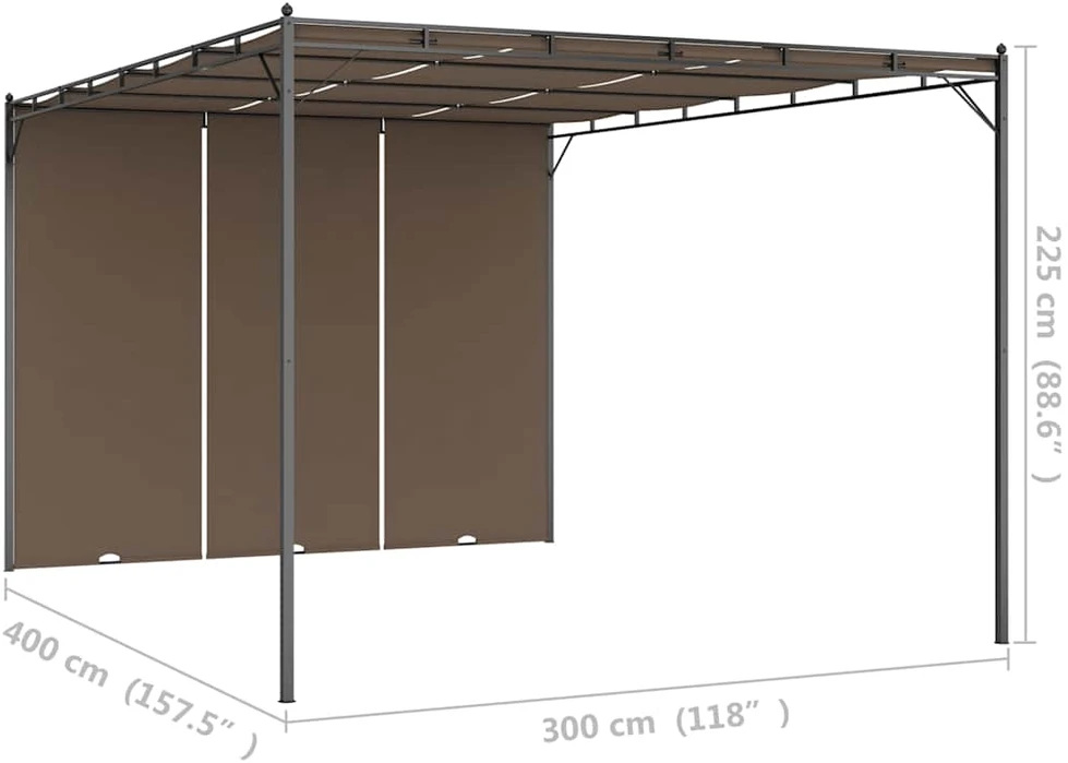 Sodo pavėsinė su šonine užuolaida, taupe spalvos, 4x3x2,25m
