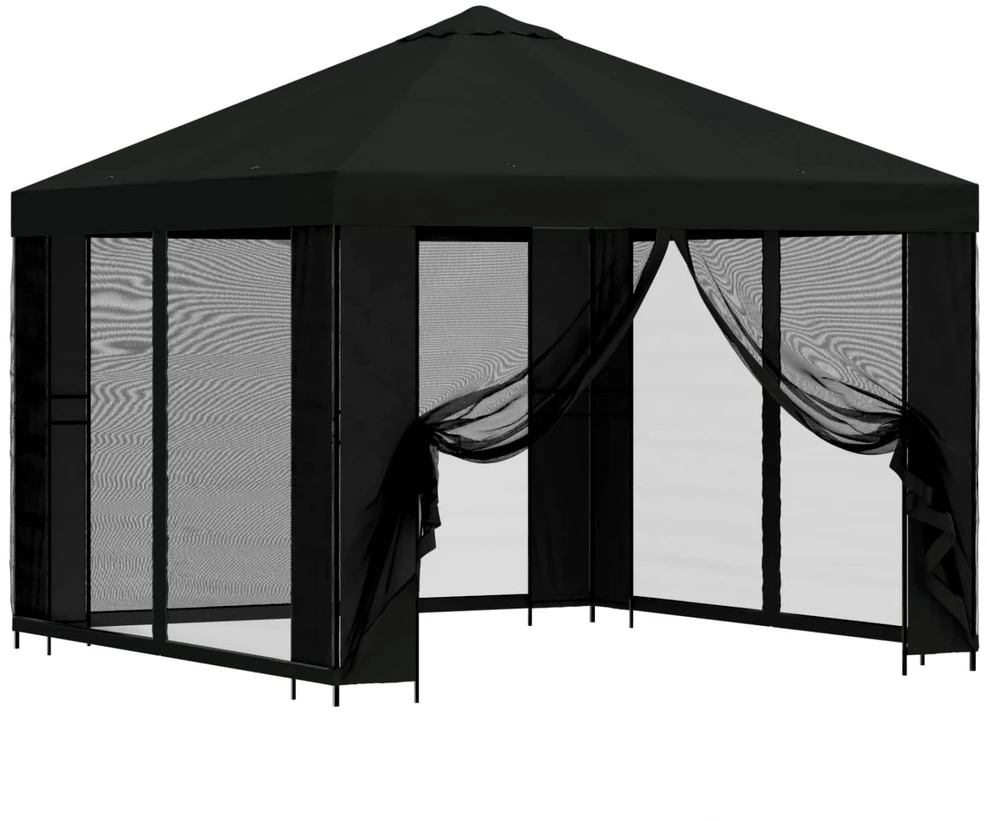 Sodo pavėsinė su šoninėmis sienelėmis 3 x 3 m Juoda