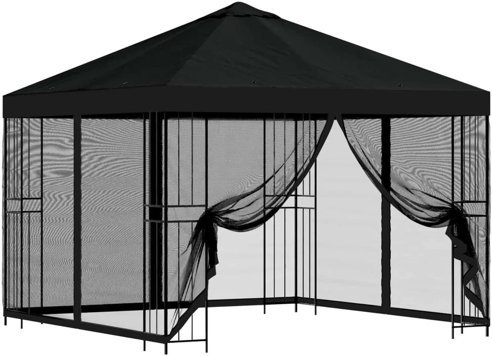 Sodo pavėsinė su šoninėmis sienelėmis 3 x 3 m Juoda