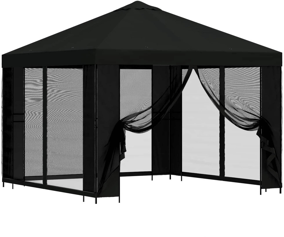 Sodo pavėsinė su šoninėmis sienelėmis 3 x 3 m Juoda