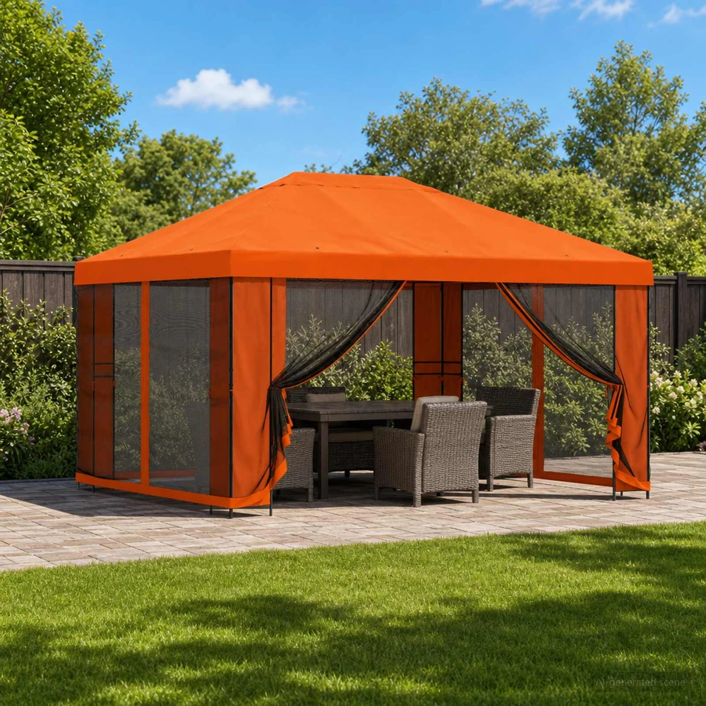 Sodo pavėsinė su šoninėmis sienelėmis 4 × 3 m Oranžinė
